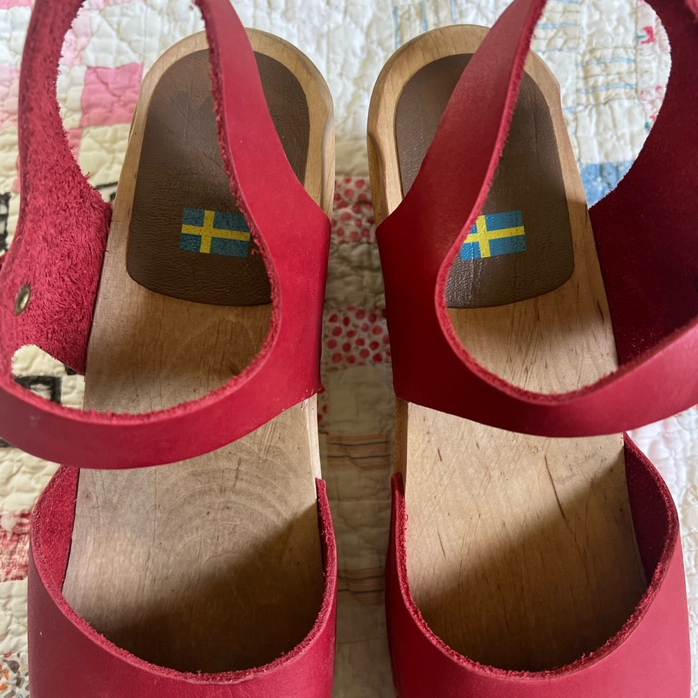 Red Leather Women's Mules & Clogs - Picture 6 of 7